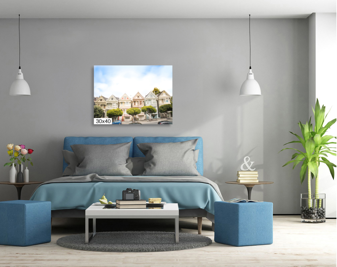 San Francisco Painted Ladies Victorian houses Golden Gate Bridge Northern California Canvas Print Cityscape Landmark wall art decor home