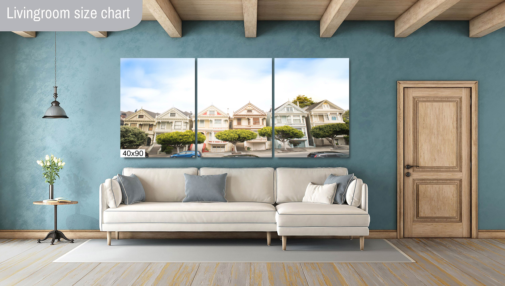 San Francisco Painted Ladies Victorian houses Golden Gate Bridge Northern California Canvas Print Cityscape Landmark wall art decor home