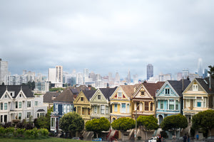 Painted Ladies Alamo Square with San Fransisco Skyline